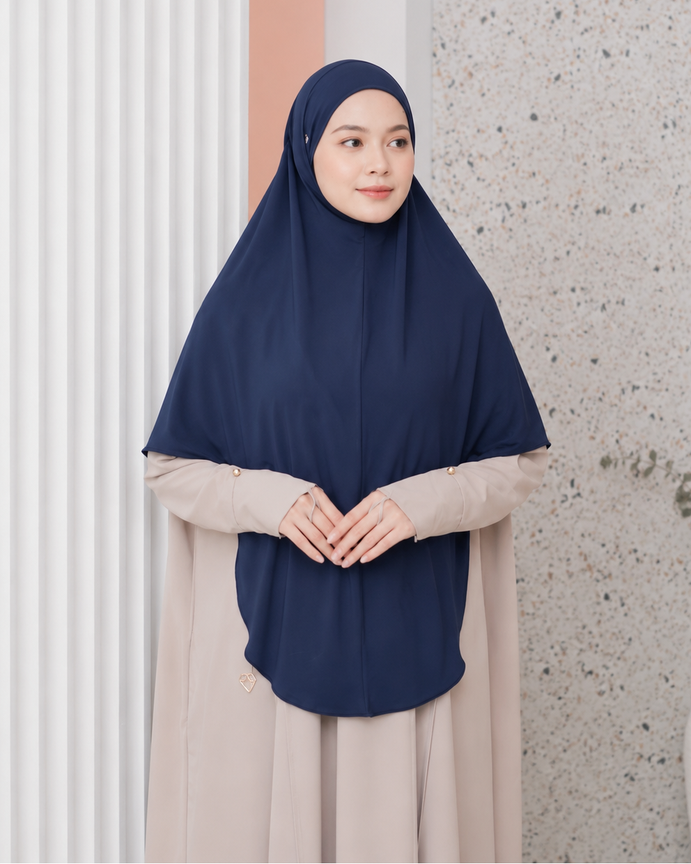 AMILY Yura Airy Spandex Instant Slip-On Hijab Navy