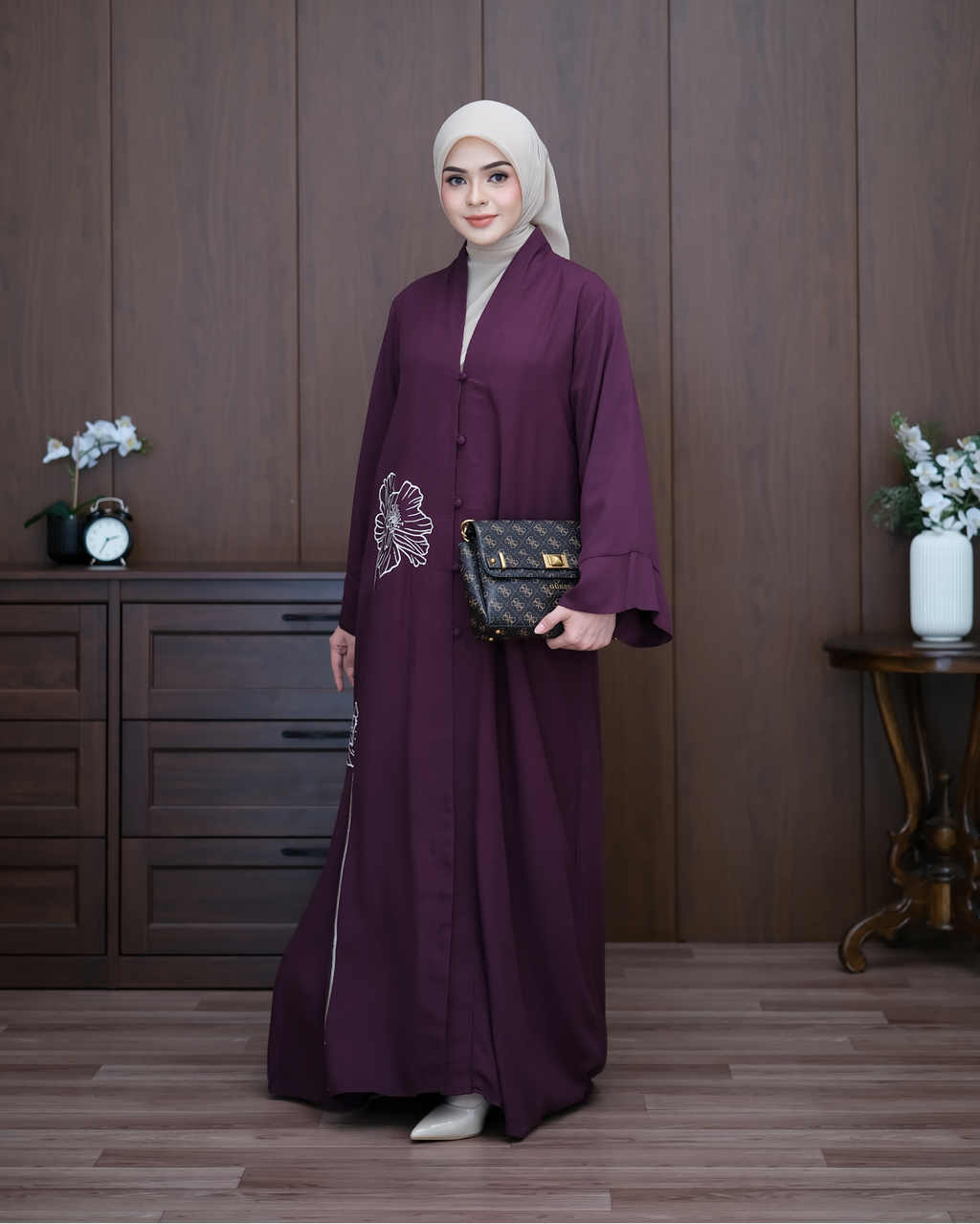 Embroidered Outer Abaya (Inner not included) Rubywine
