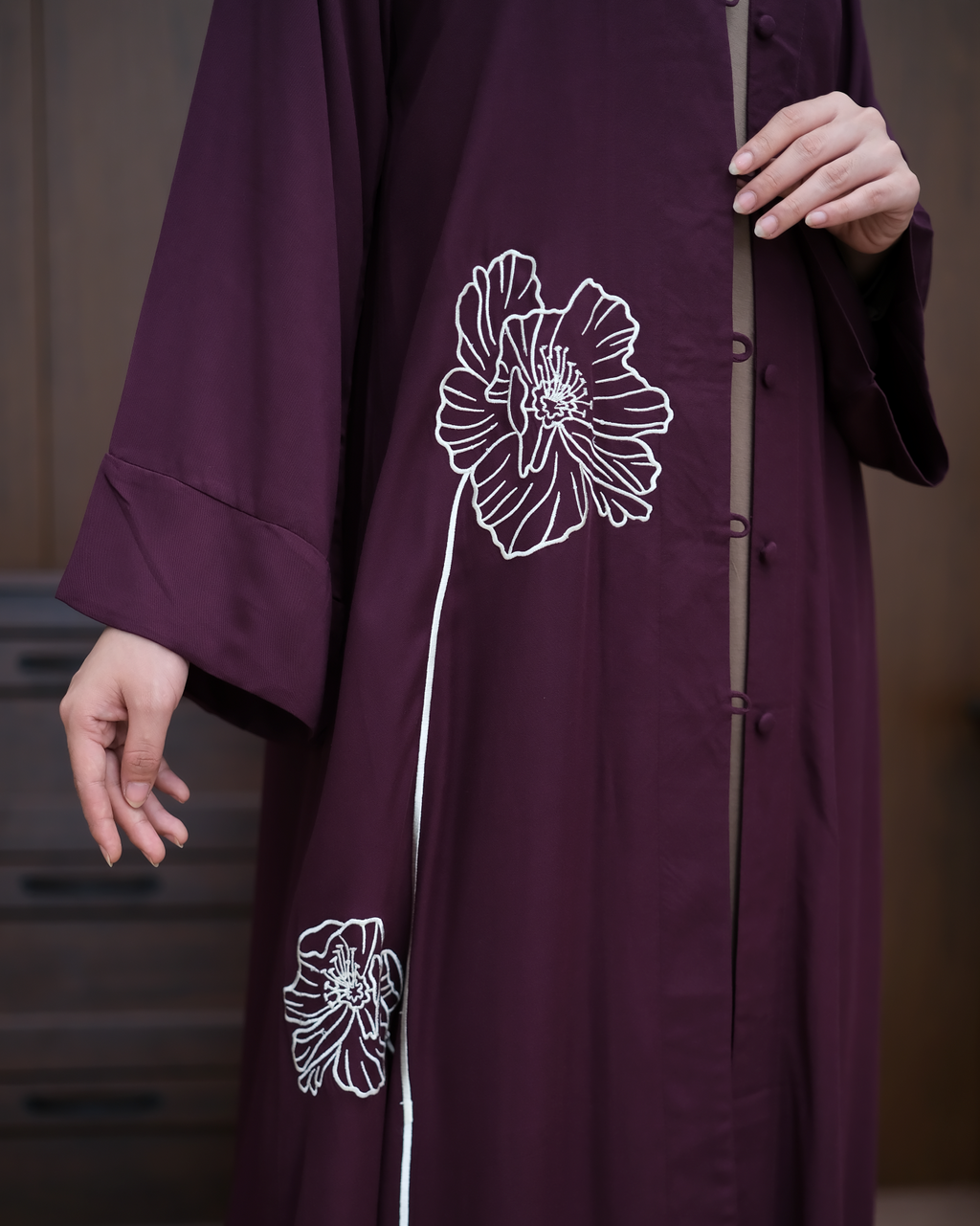 Embroidered Outer Abaya (Inner not included) Rubywine