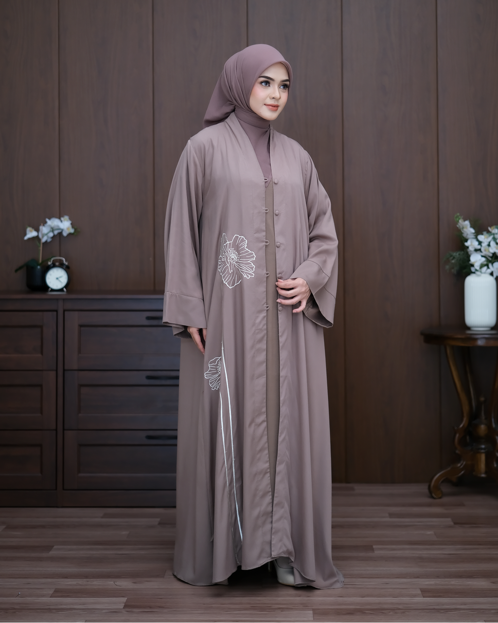 Embroidered Outer Abaya (Inner not included) Taupe