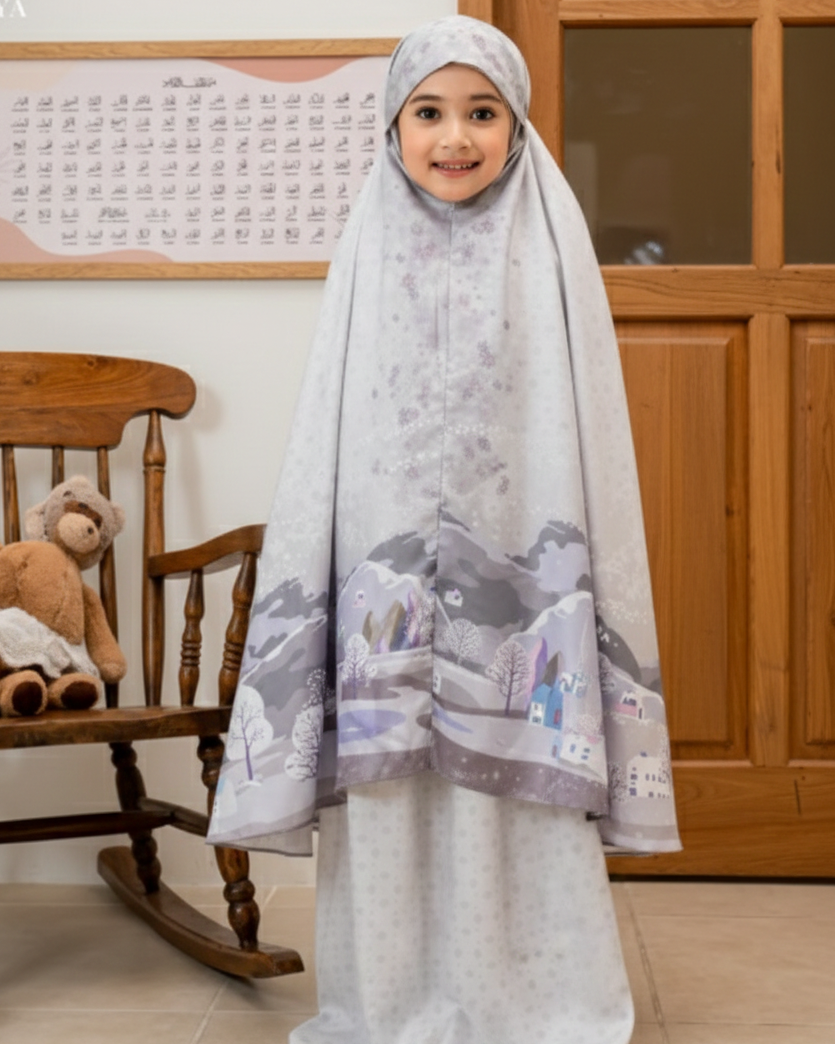 Tazbiya Kids Abaya Prayer Set Grey