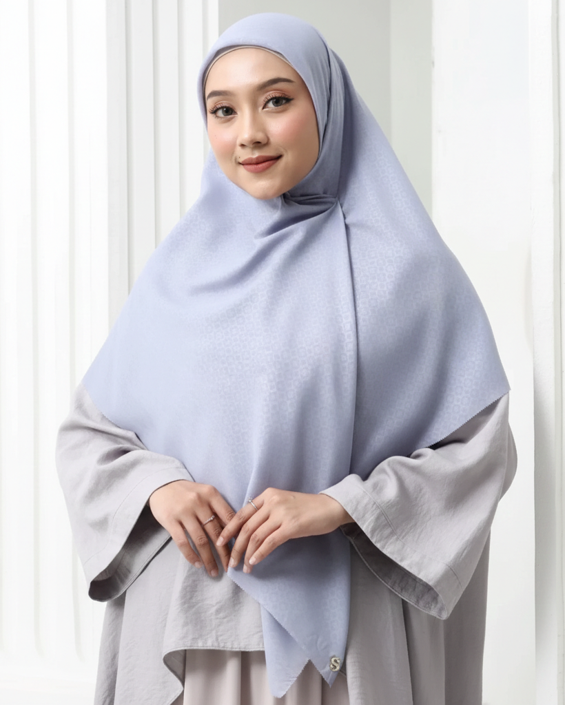 Umamascarves Monogram Emboss Square Hijab alice blue