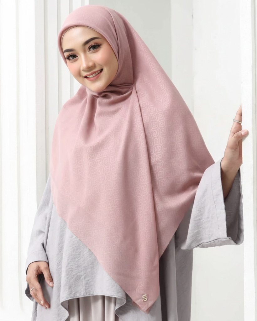 Umamascarves Monogram Emboss Square Hijab misty rose