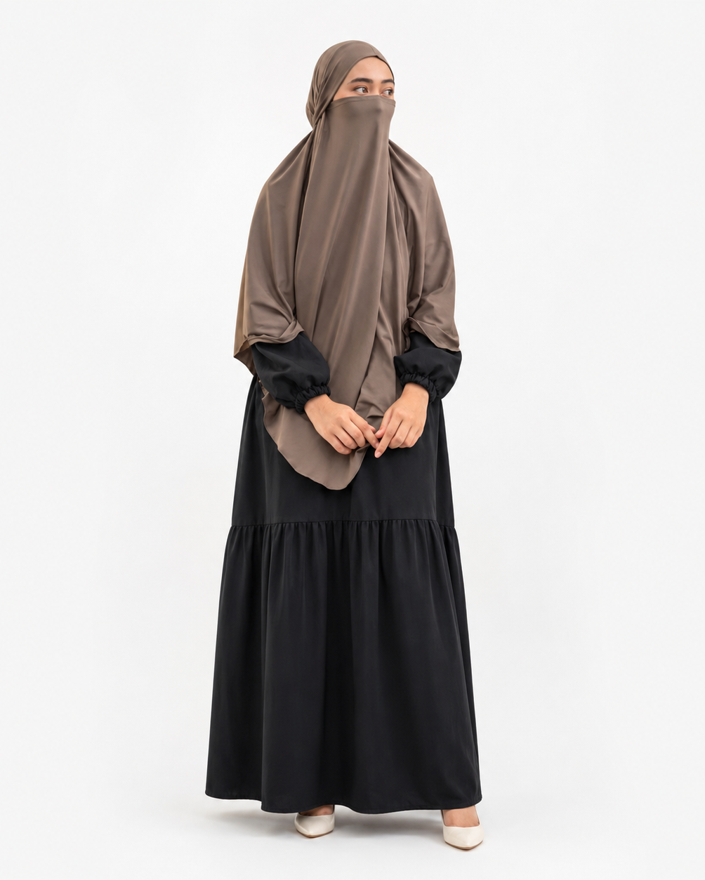 Zayyan French Khimar Madinah Jersey 4 in 1 Instant Hijab with Niqab hazzelnut