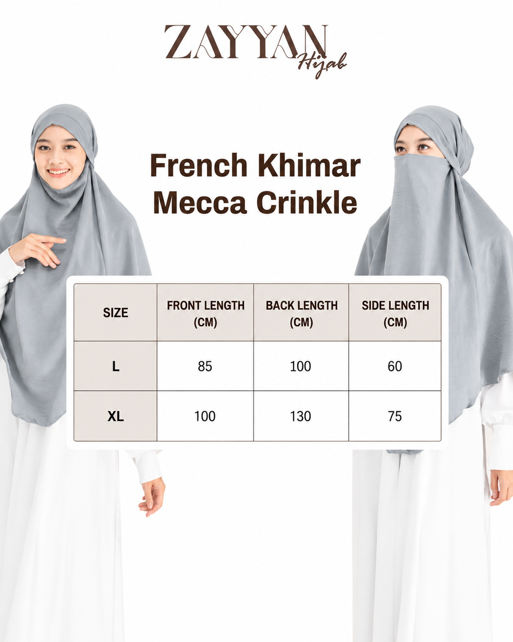 Instant Hijab French Khimar with Niqab size chart
