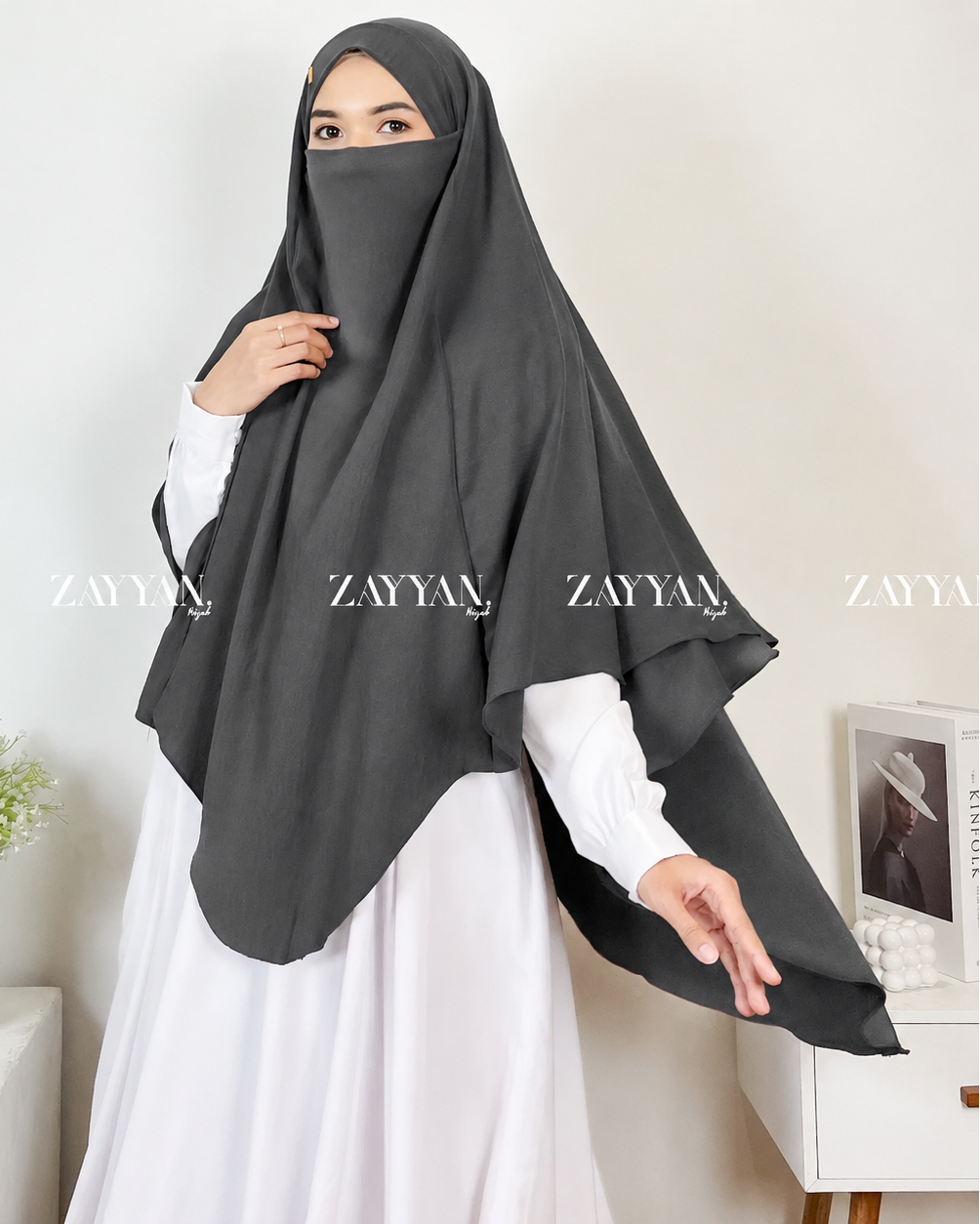 Zayyan French Khimar Mecca Crinkle with Niqab | Instant Slip-On Hijab